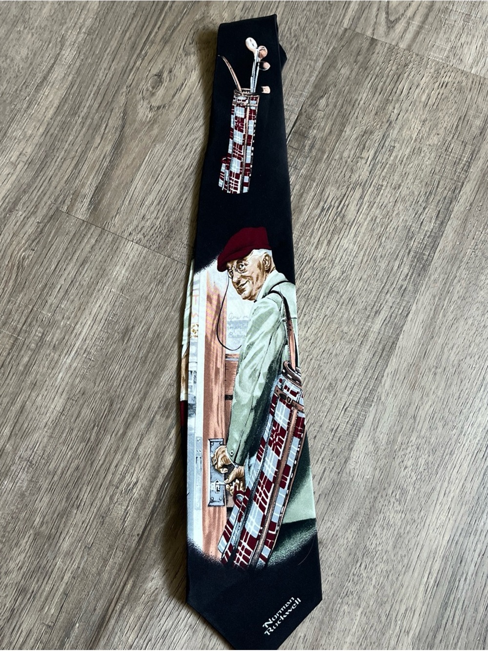 Norman Rockwell Golf Illustration Tie in Black